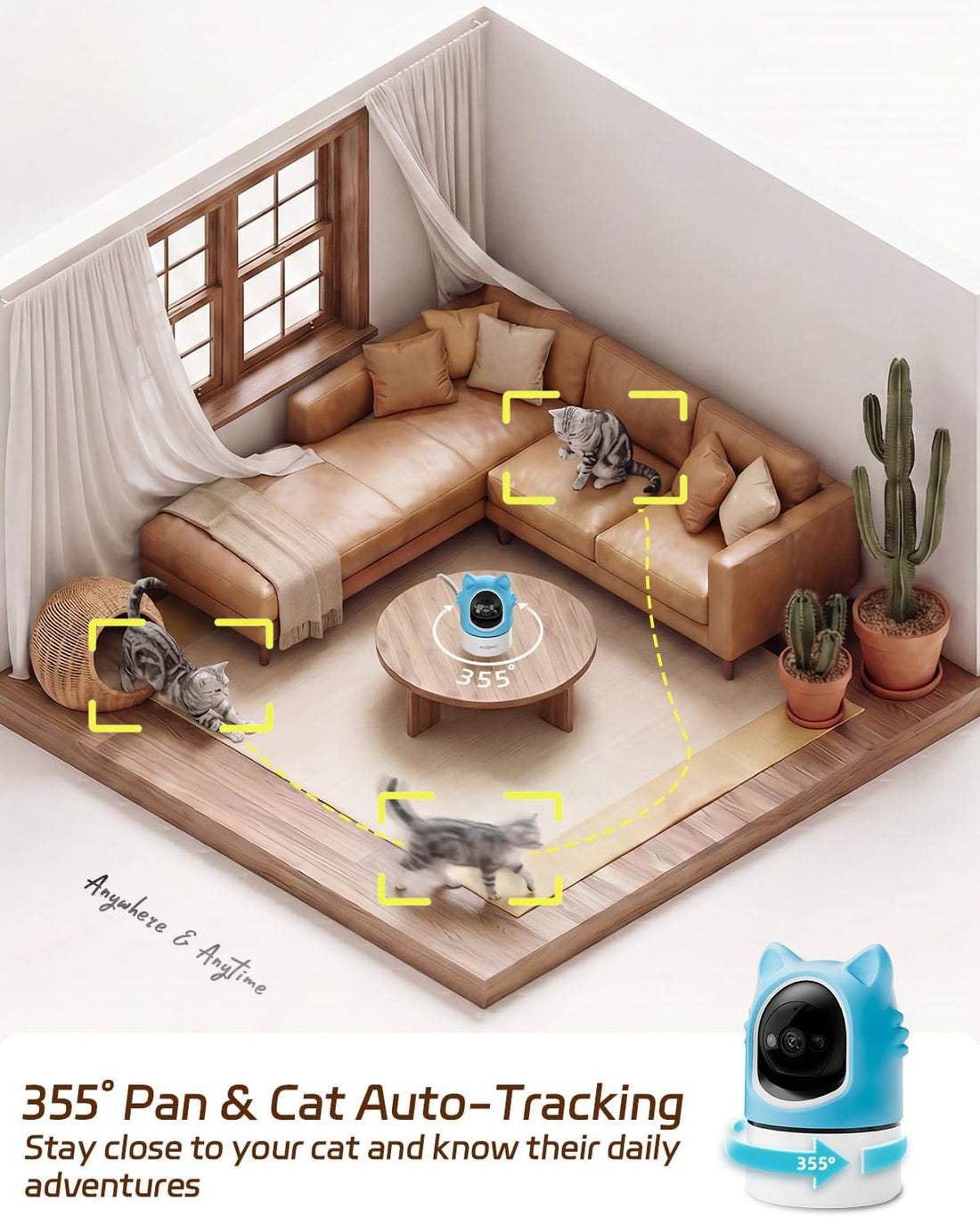 ALIOBC Pet Camera with Phone App Laser Toy 2K Cat Camera no
