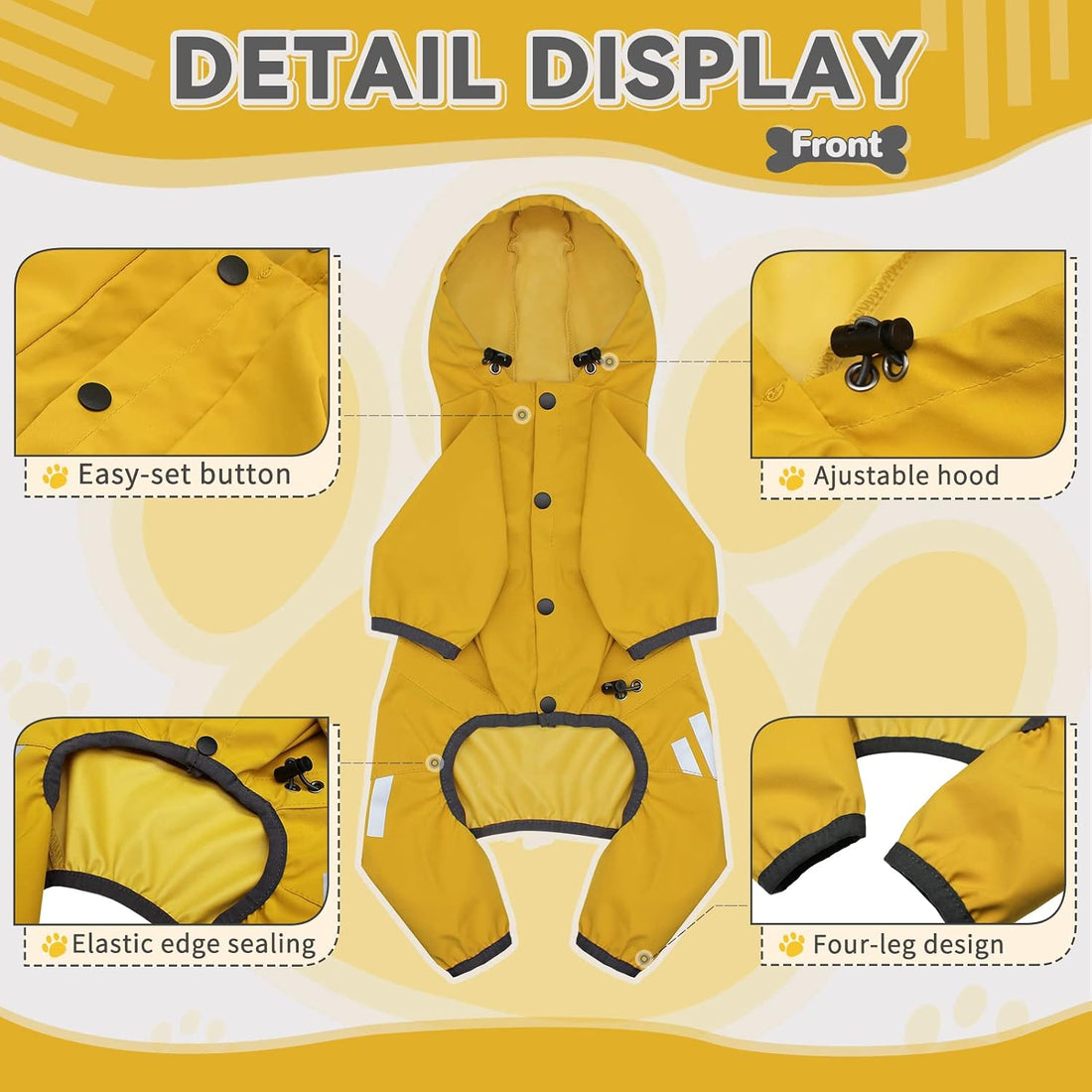 Dog Raincoat, Waterproof Dog Rain Jacket with Hood