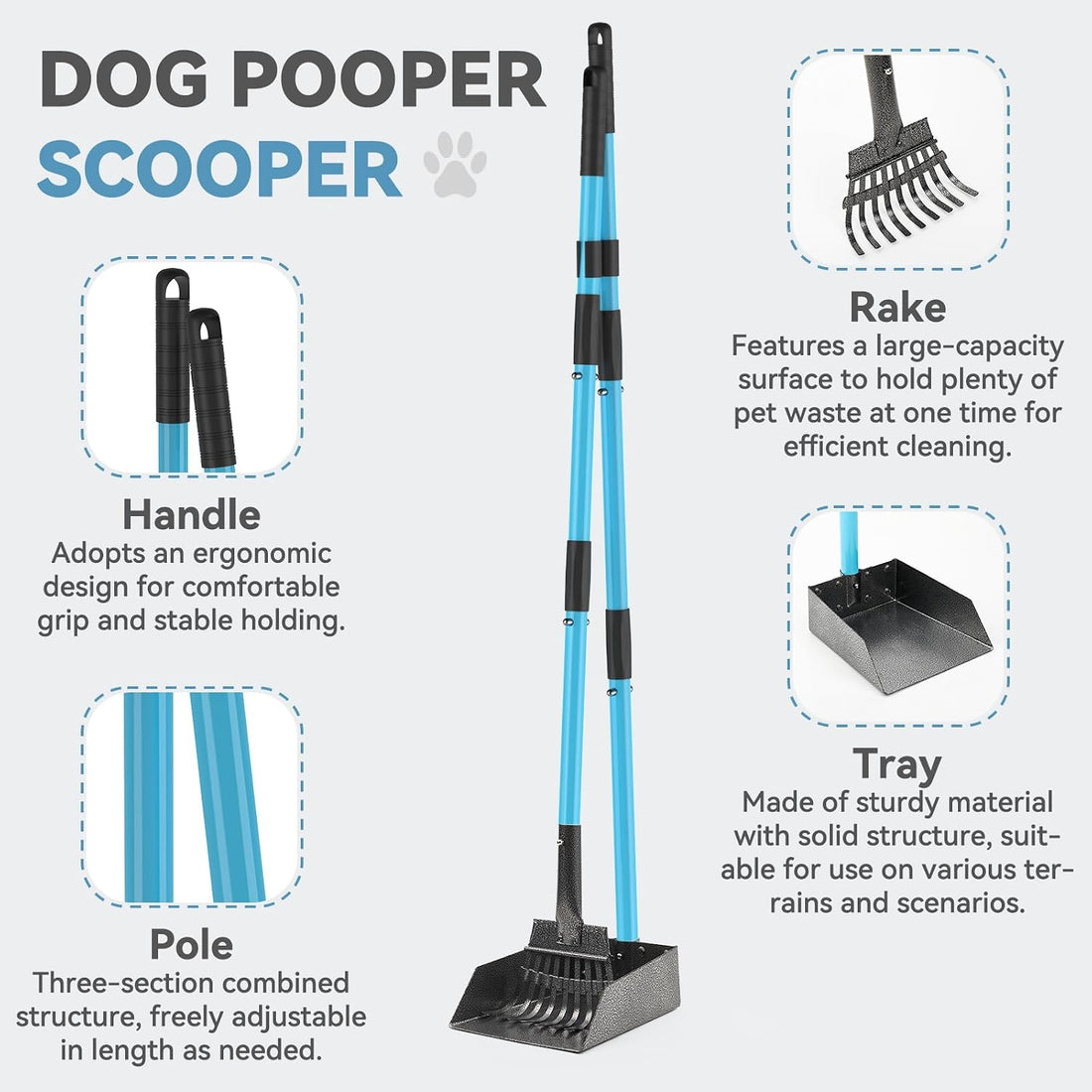 Dog Pooper Scooper,Stainless Metal Poop Scooper for Yard Long Handle