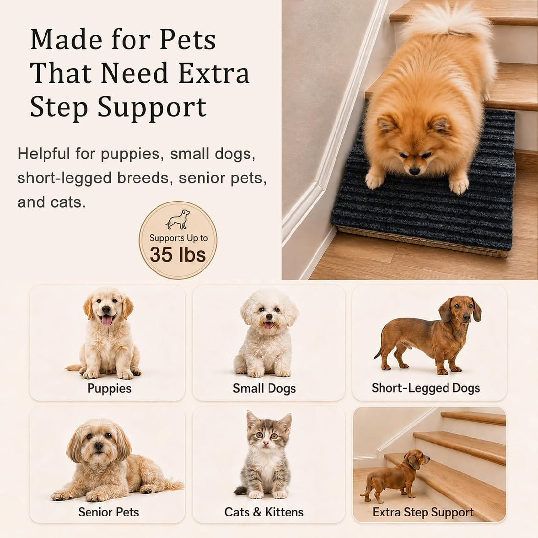 Dog Ramp for Indoor Stairs Porch Steps, 2 Pack Foldable Wooden