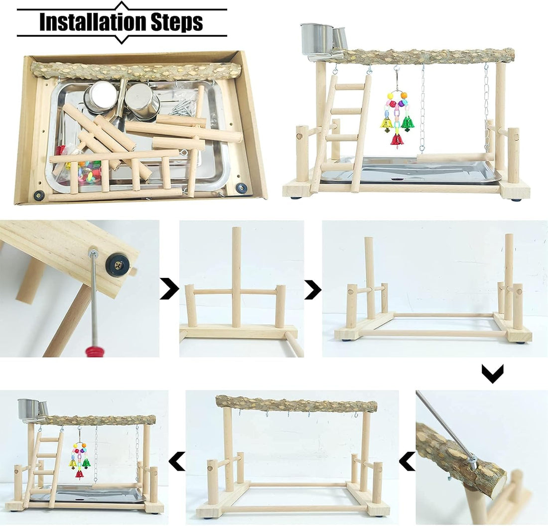 PINVNBY Bird Playground Parrot Playstand Birds Play Stand Wood