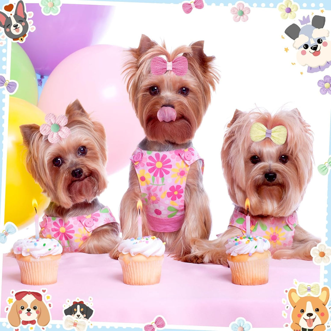 SUMMORO 24Pcs Cute Flower Dog Hair Bows with Rubber Bands Handmade