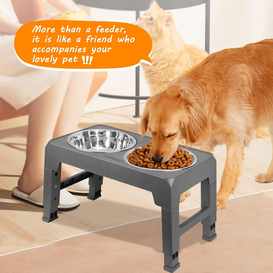 URPOWER Raised Dog Bowls 4 Height Adjustable Elevated Bowl Stand