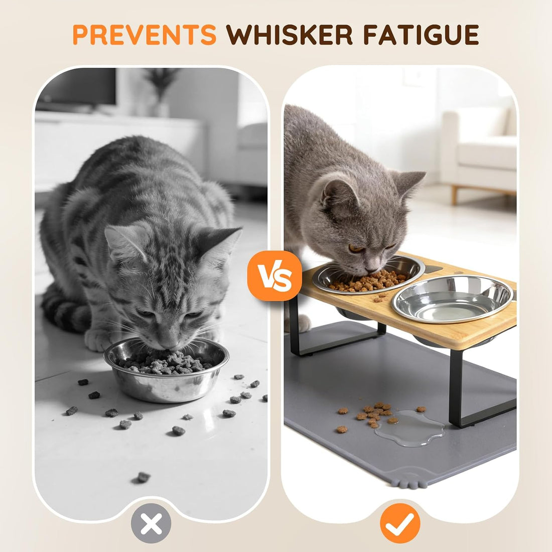 Elevated Cat Food Bowls with Mat