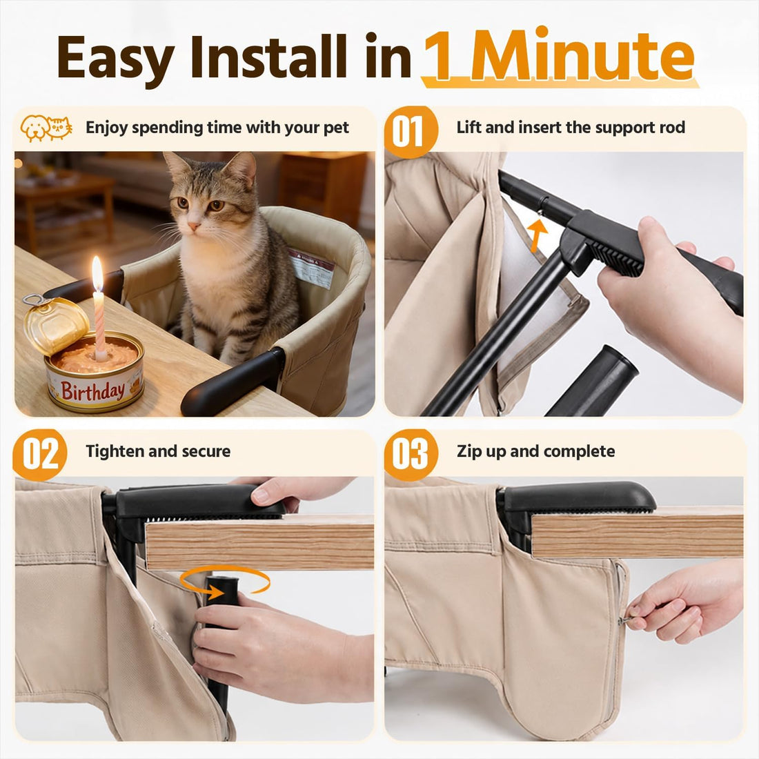 Clip-on Table Pet Chair for Small Pets, Khaki