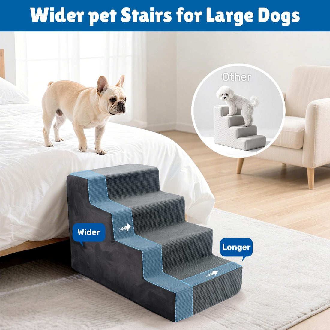 Dog Steps for Bed, 18" H Dog Stairs for Small Dogs