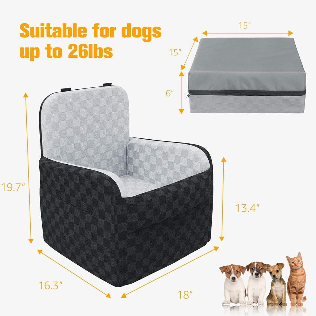PETICON Waterproof Dog Car Seat for Small Medium Dogs