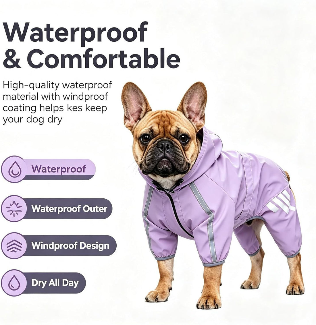 Dog Raincoat,Waterproof Dog Rain Jacket Reflective Full Body