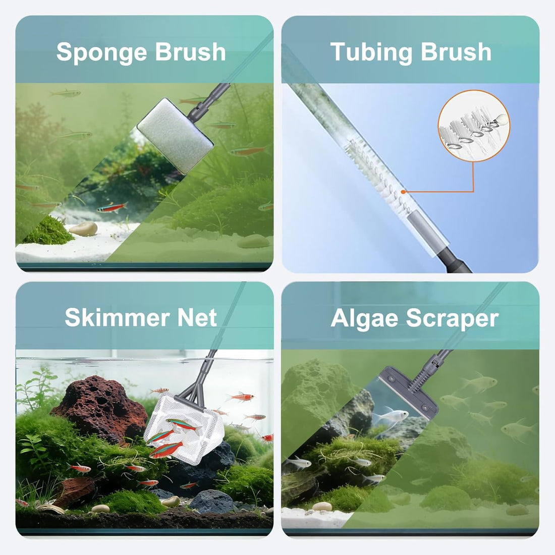 Carefree Fish 4IN1 Aquarium Cleaning Tools Long Handle Algae Scraper