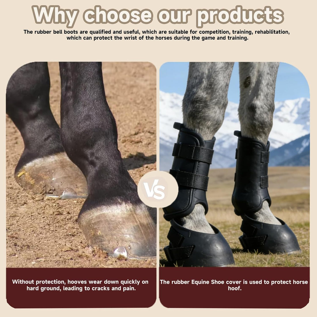 2 Pack Hoof Boots for Horses, Horse Hoof Boots, Rubber Horse Boots