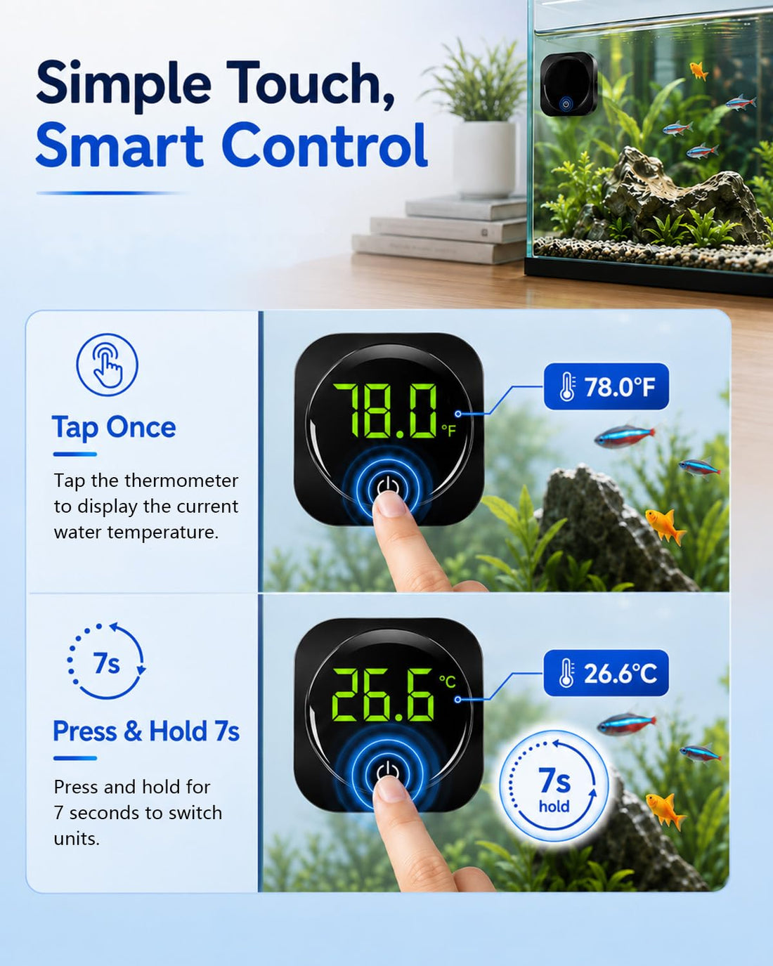 Aquarium Thermometer Digital Fish Tank Temp Fahrenheit/Celsius