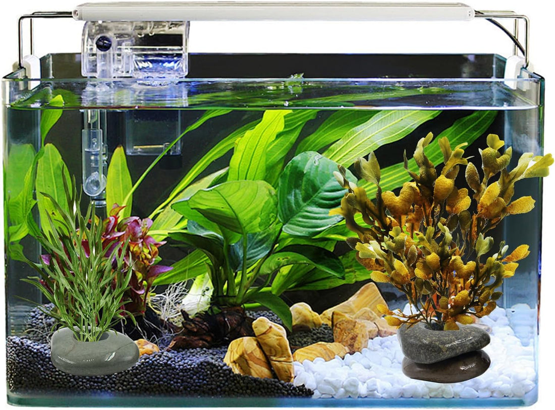 6 Pcs Natural River Stone Plant Weights for Fish Tank, 0.79 Inch Hole
