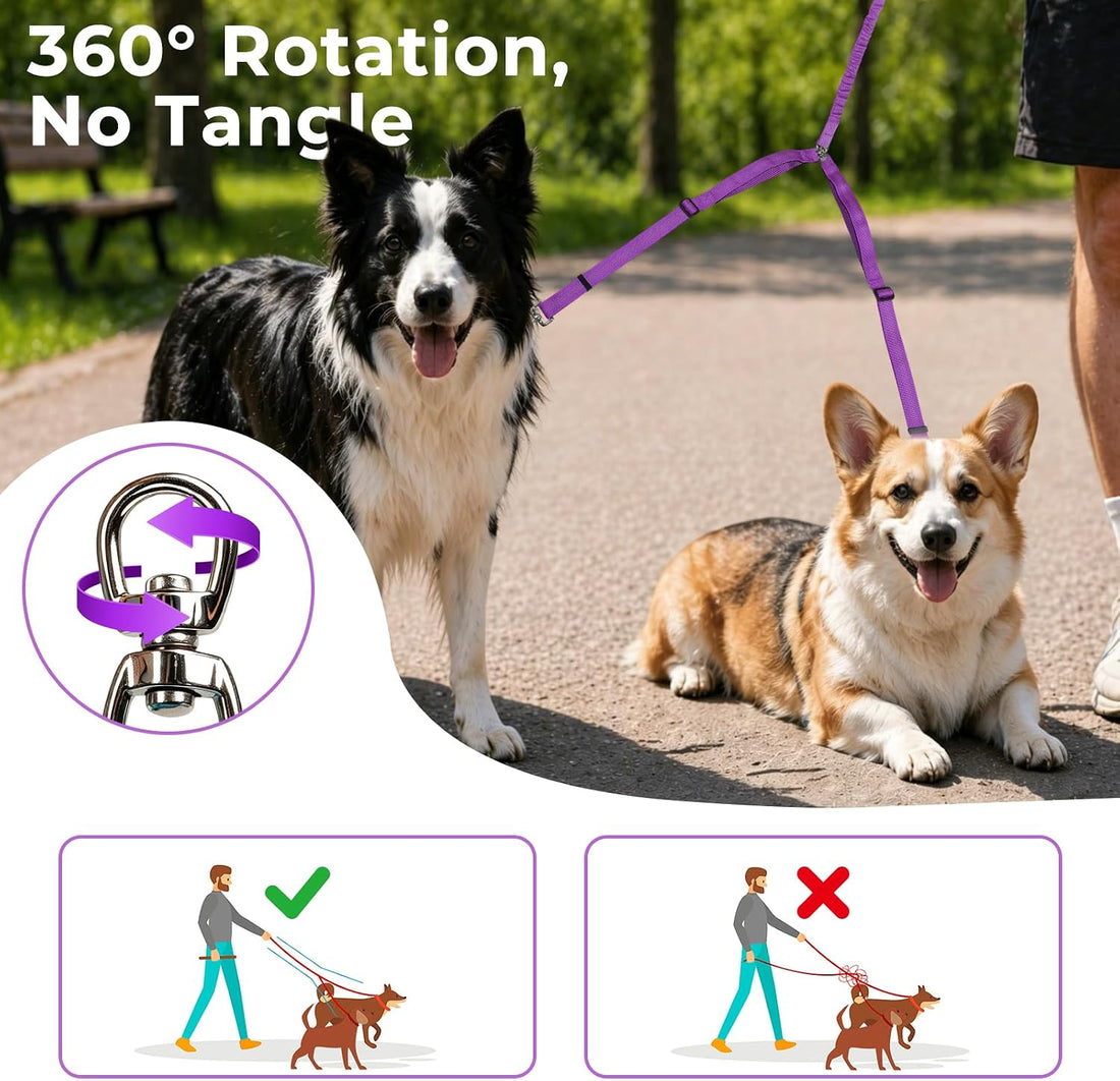 Double Leash for Two Dogs, No Tangle Bungee Dog Leash