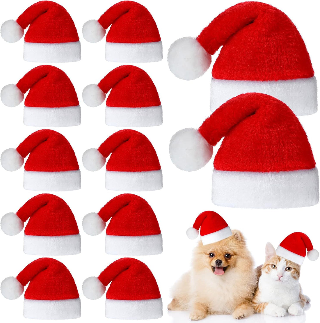 Frienda 12 Pcs Christmas Dog Santa Hat Soft Plush Pet Cat,Solid