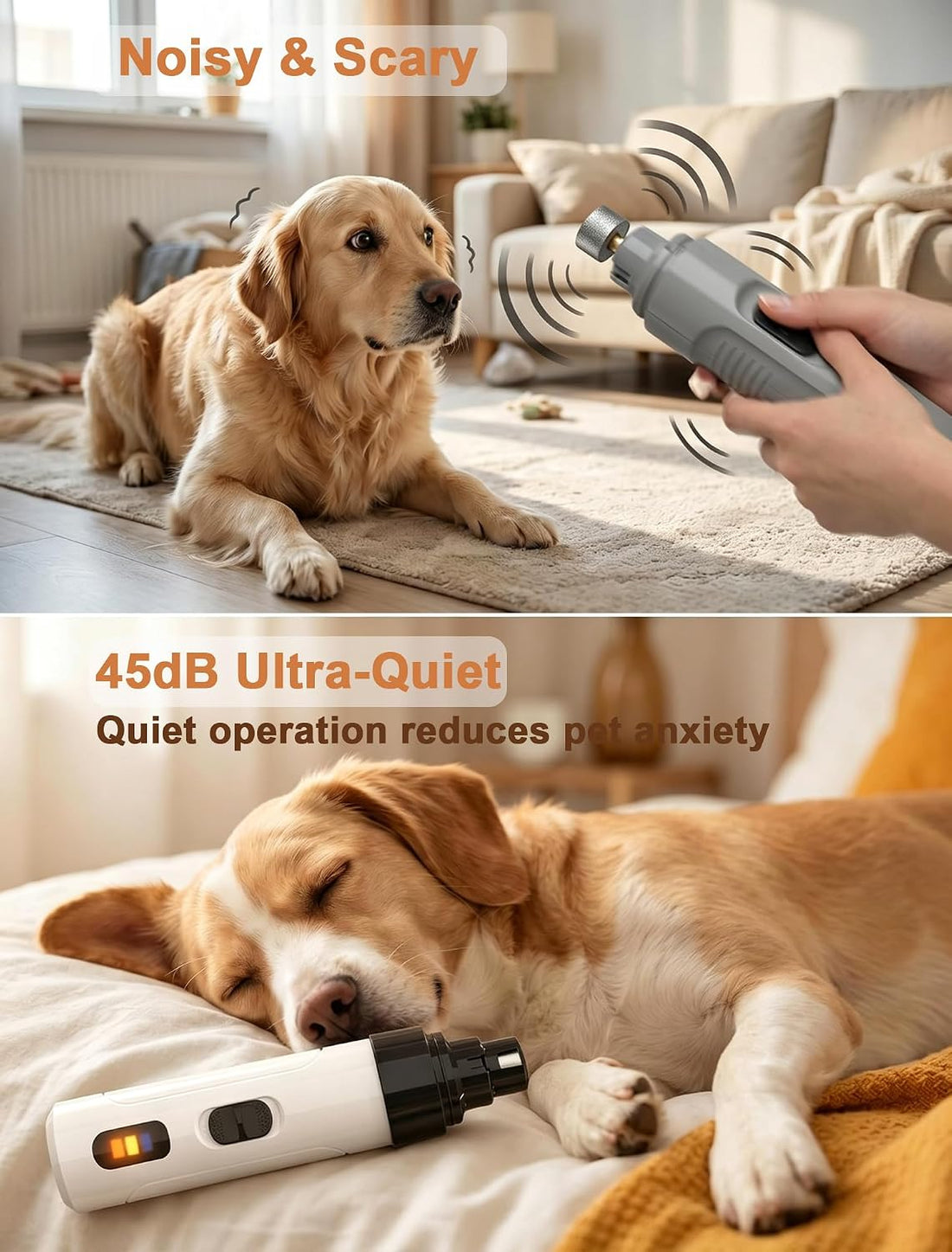 Quiet Electric Pet Nail Grinder with 2 Speeds for Dogs Cats