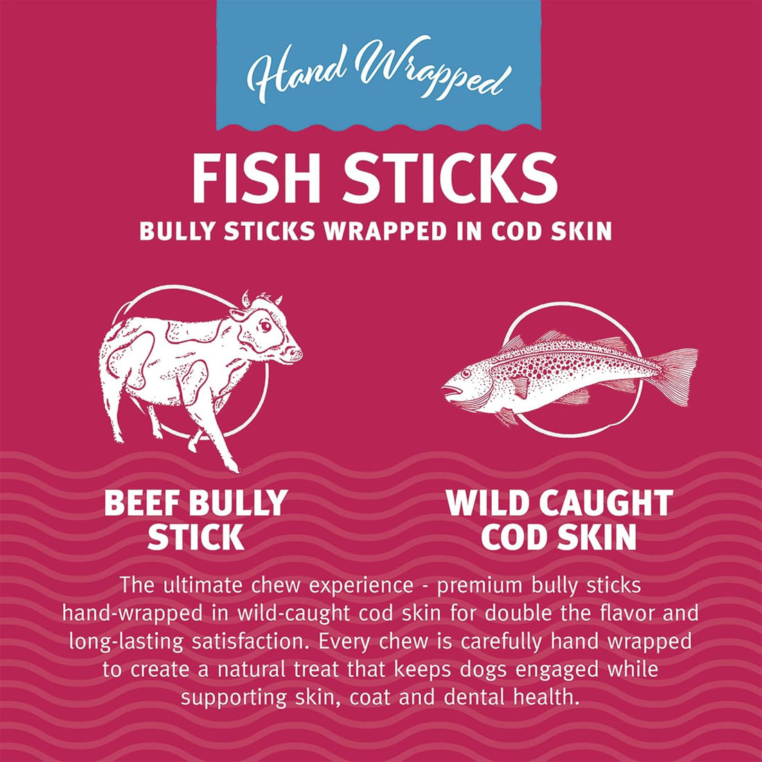 Icelandic+ 3 Pack 12" Hand-Wrapped Bully Sticks in Cod Skin Fish Dog