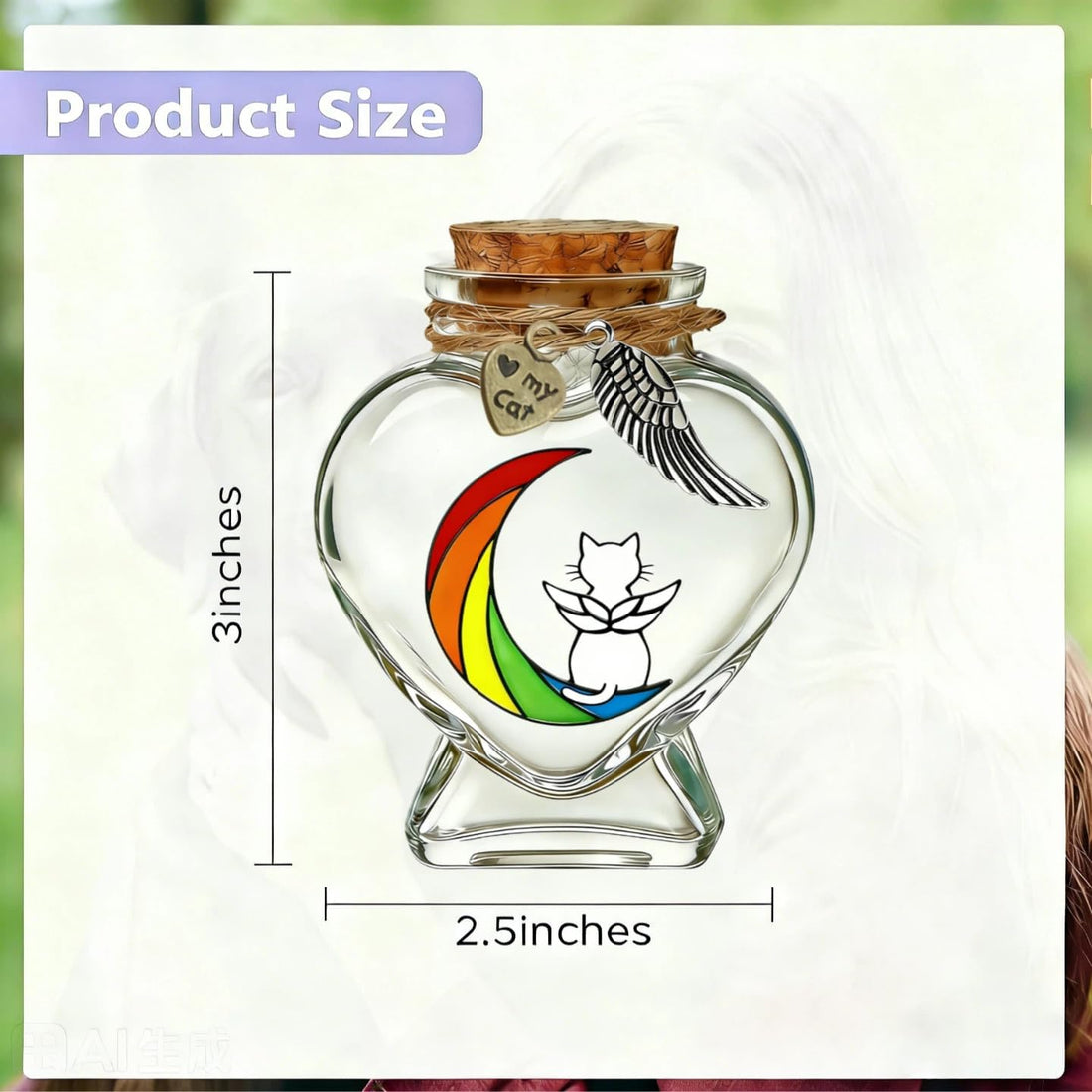 Pet Memorial Bottle for Pet Hair – Heart Shape Glass Fur Keepsake