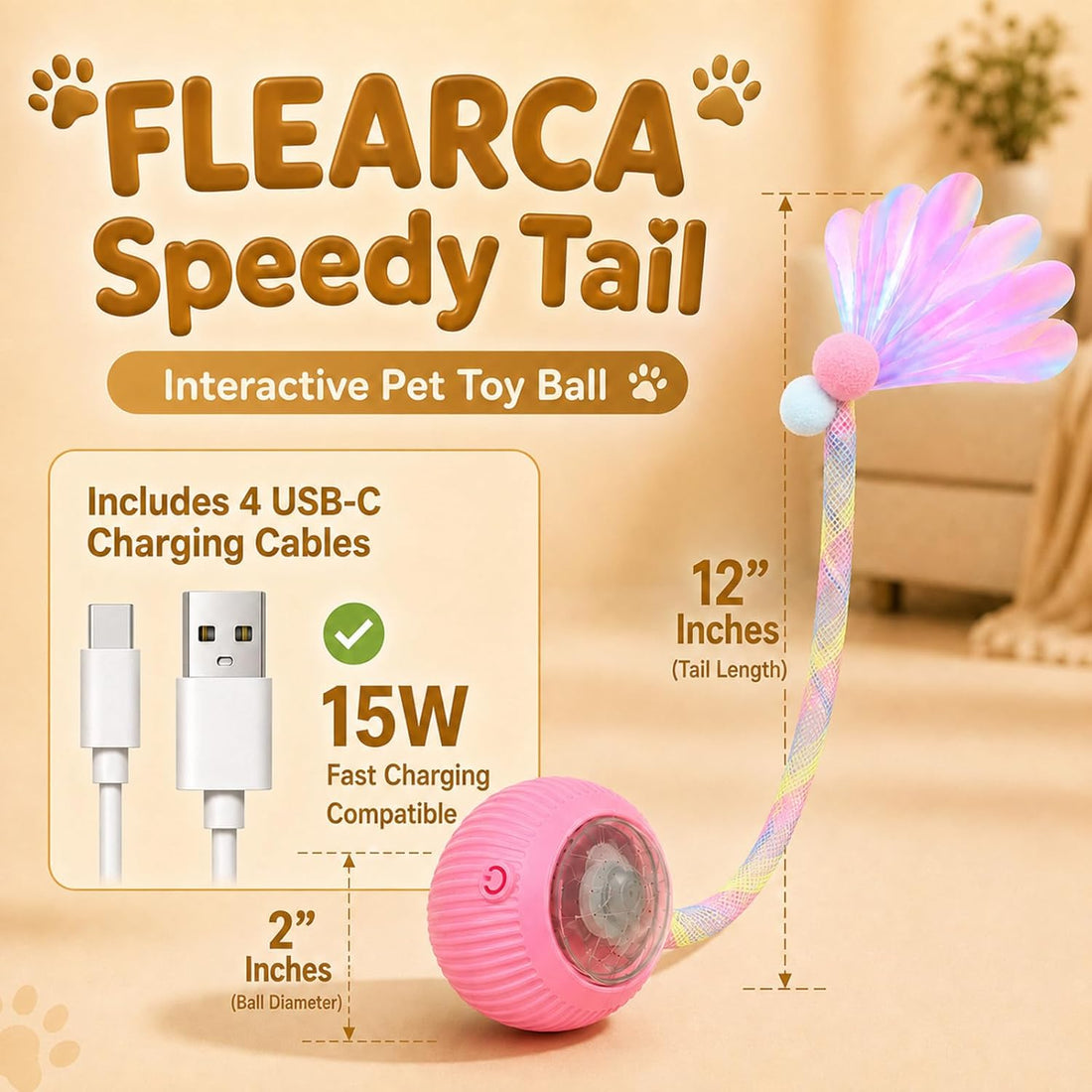 Pack-4 Interactive Cat Toys, Motion-Activated Rolling Ball with Shiny