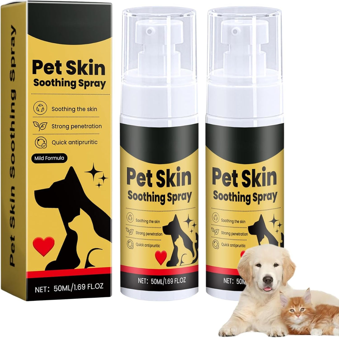 2Pcs Pet Skin Treatment Spray for Dogs & Cats, Reduces Scratching