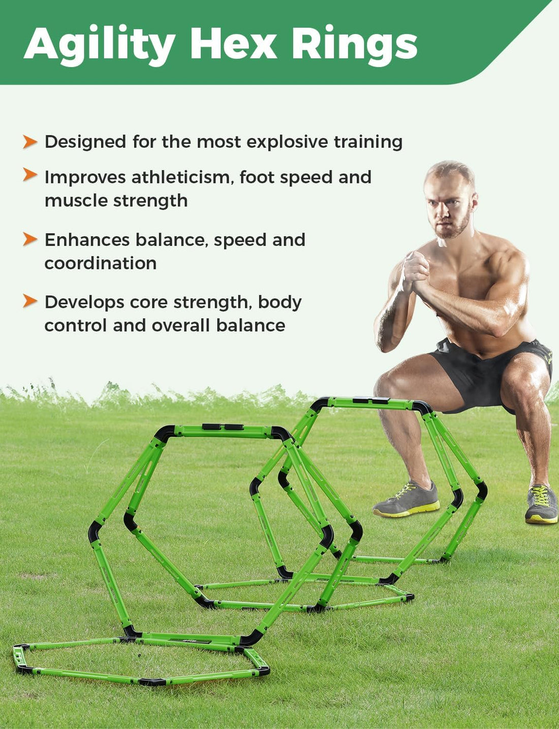 GHB Hex Agility Rings Speed Rings with Carrying Bag 6 Set