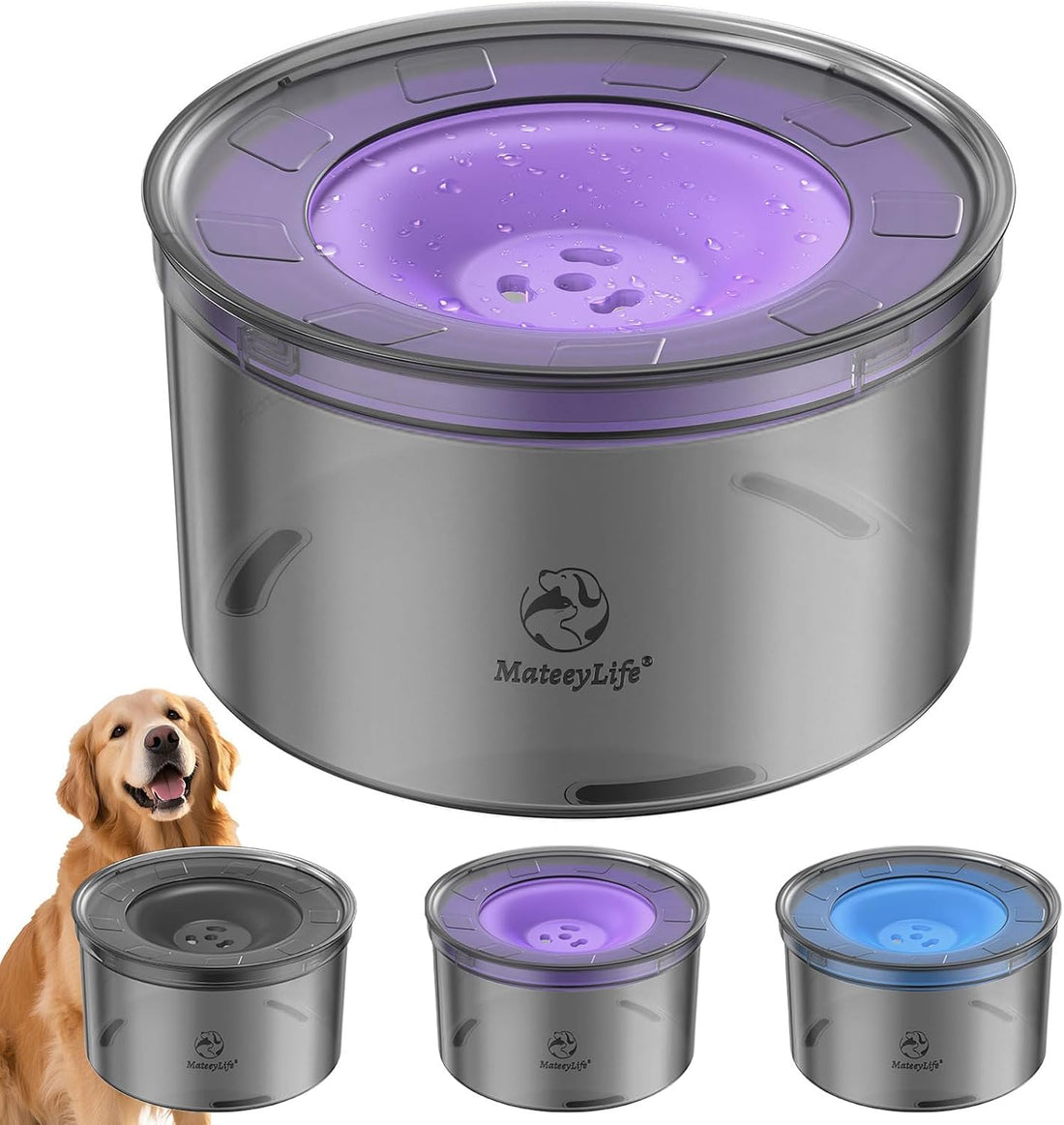 MateeyLife 1 Gallon Dog Water Bowl No Spill 3.8L Large Capacity Slow