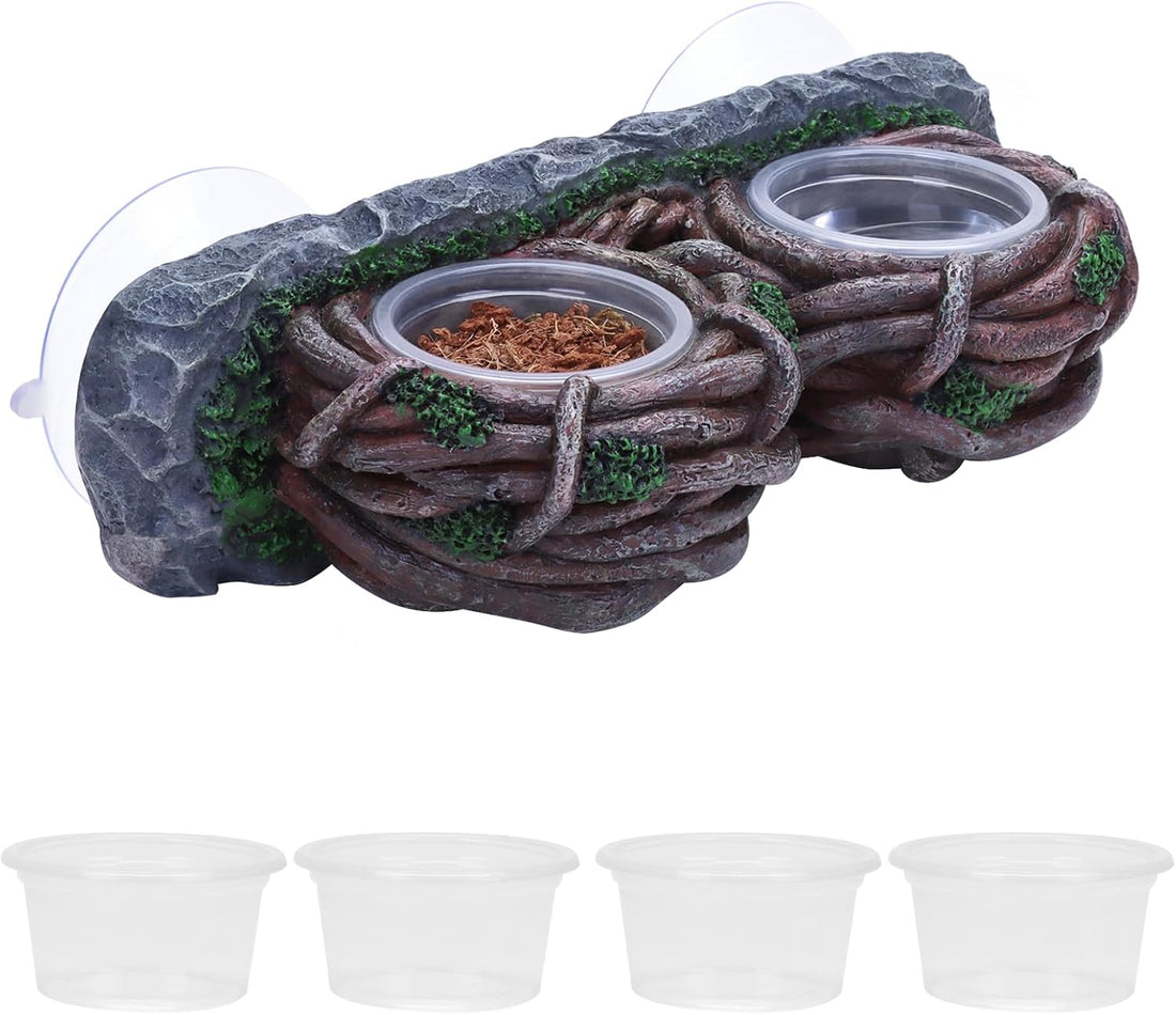 AIICIOO Gecko Feeder Ledge with 6 Pack Plastic Bowls Crested Gecko