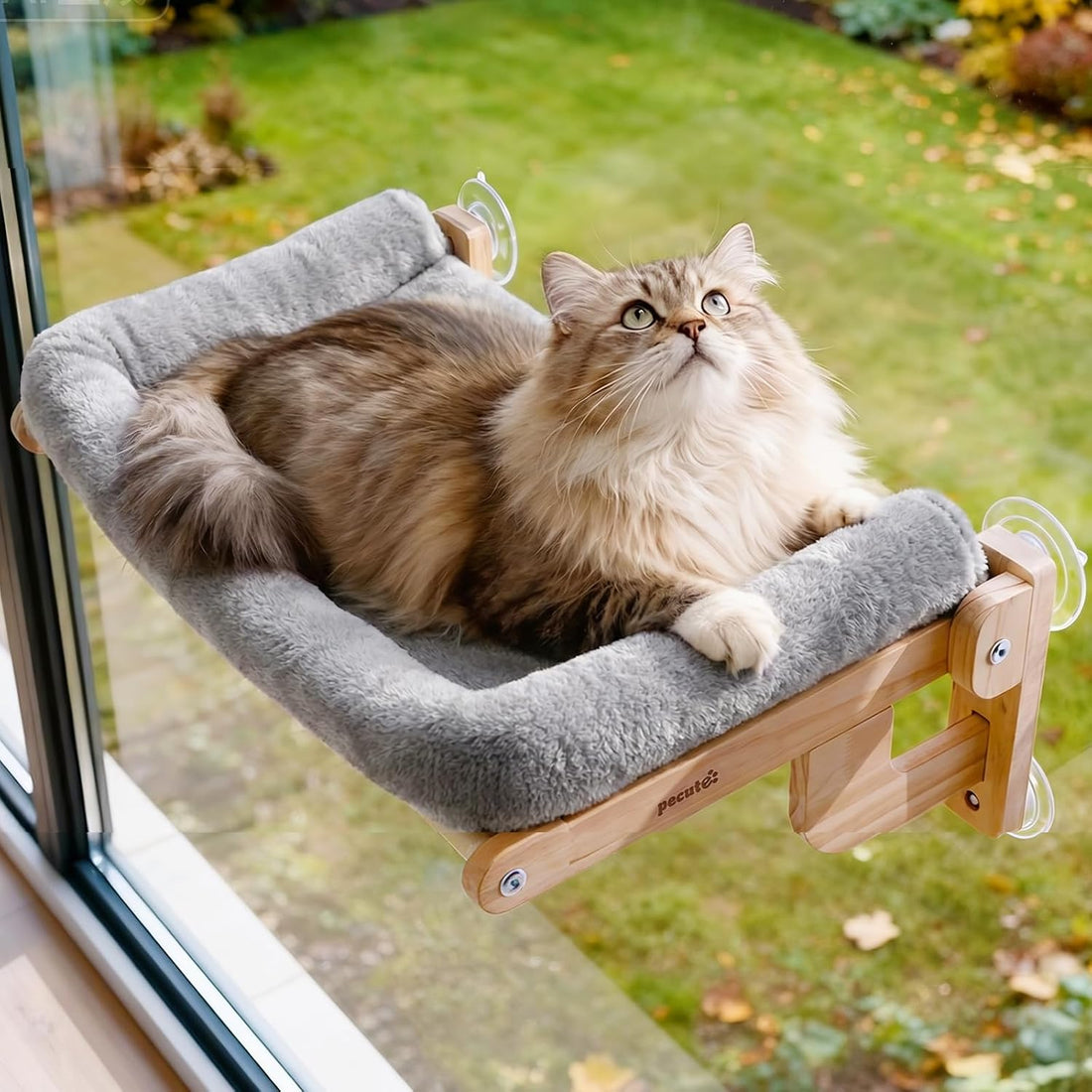 Pecute Cat Window Hammock Foldable, Cat Bed with Soft Cushion Grey