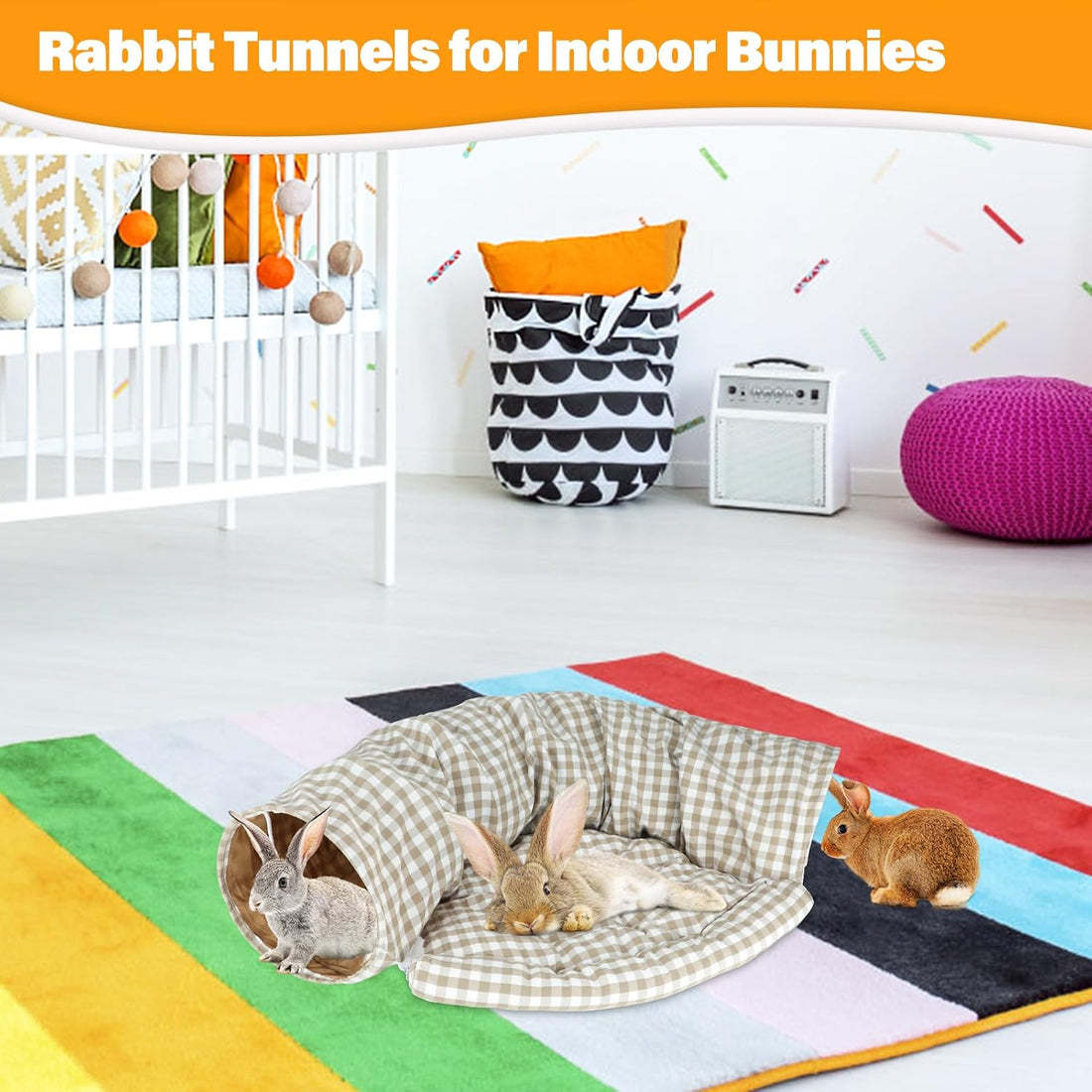 BWOGUE Bunny Tunnel Bed, 2-in-1 Collapsible Rabbit Tunnel Hideout