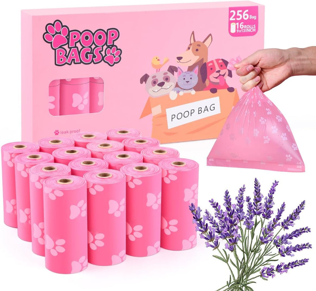 Poop Bags Rolls 256 Count - 9x13 Inches Pink Thickened Leakproof