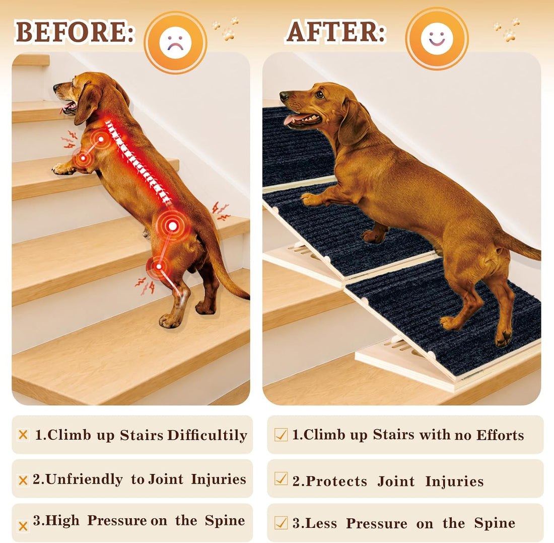 Dog Ramps for Stairs, 4 Pack Solid Wood Dog Ramp, 4 Adjustable Heights