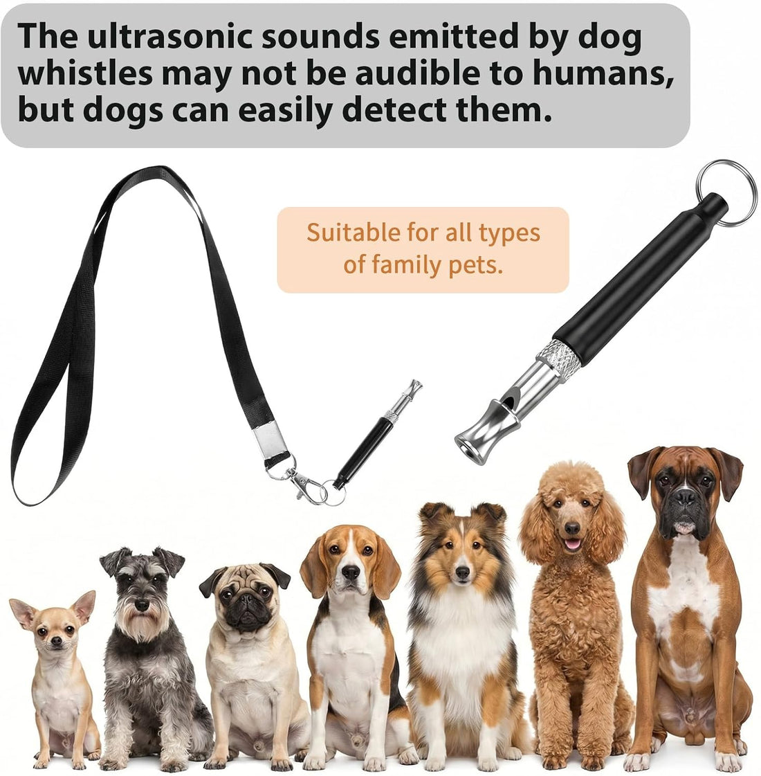 Dog Whistle to Stop Barking, Silent Dogs Training Whistles (Black)