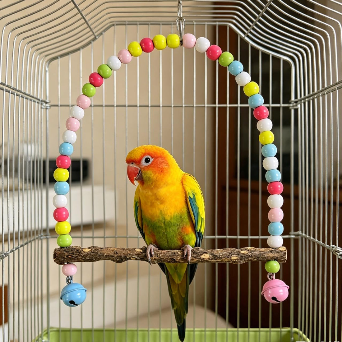 Wooden Bird Swing, 9 Inches Hanging Birds Cage Perches with Playing