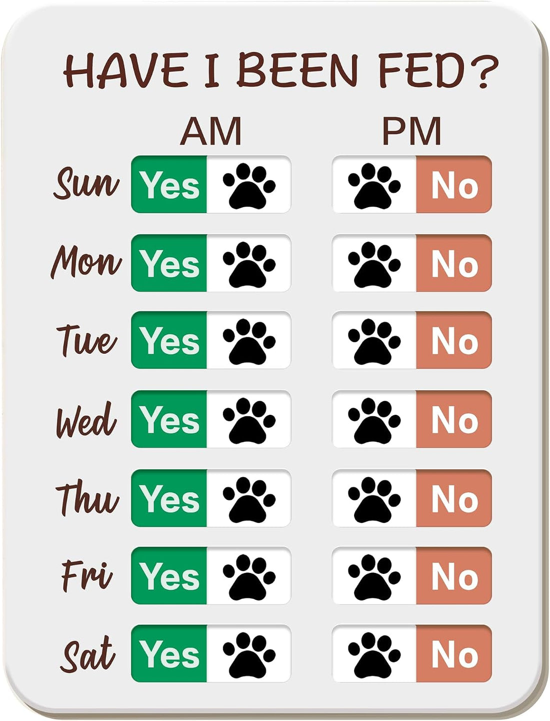 Dog Feeding Reminder, Dog Fed Sign Tracker -Daily Am/Pm Chart Slider
