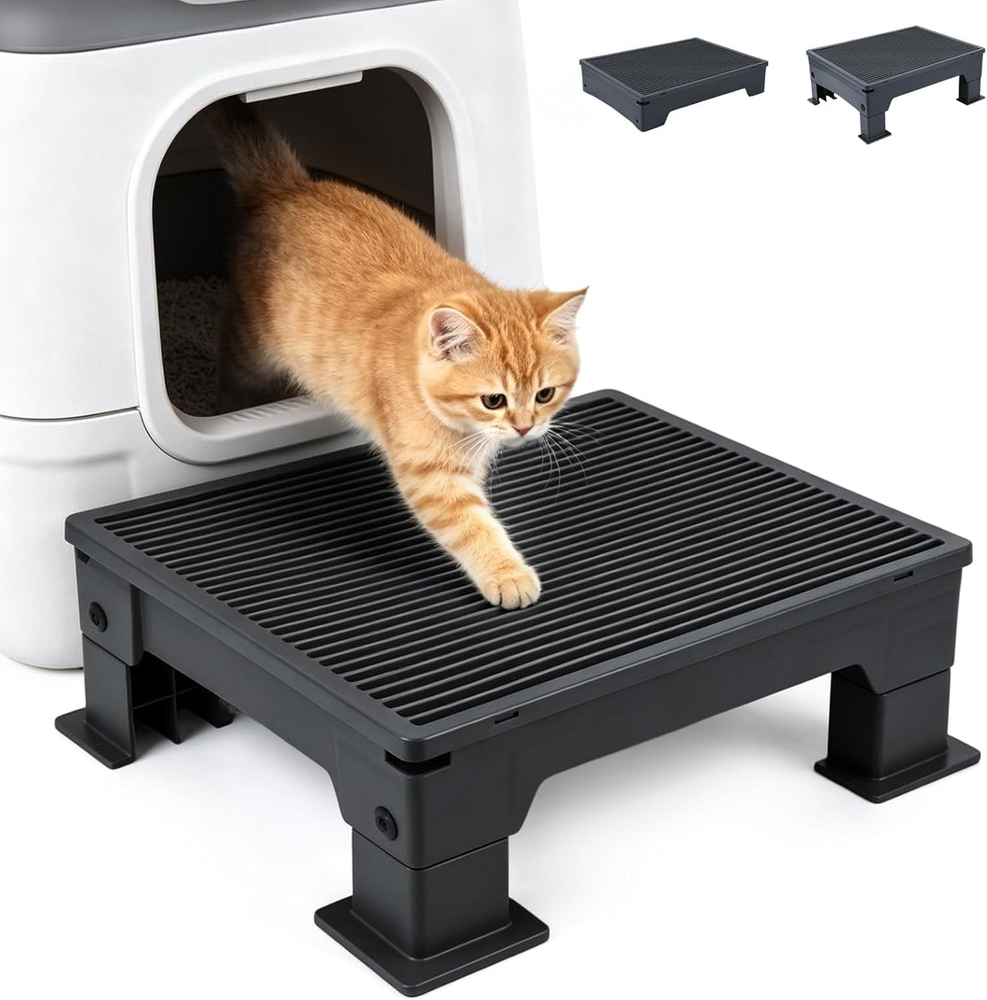 Adjustable Litter Box Step, Elevated Cat Ramp/Stairs with Filter