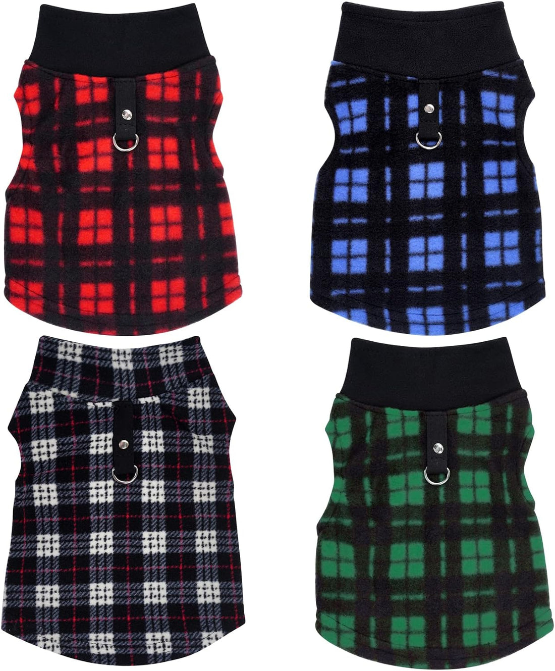 Rbenxia 4 Pieces Buffalo Plaid Dog Sweaters with Leash Ring Soft