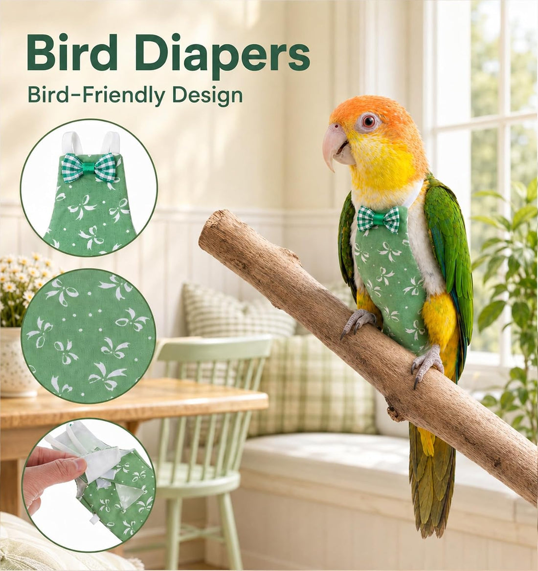 6 Pcs Cockatiel Diaper, Bird Diaper Adjustable Straps Anti-Leak
