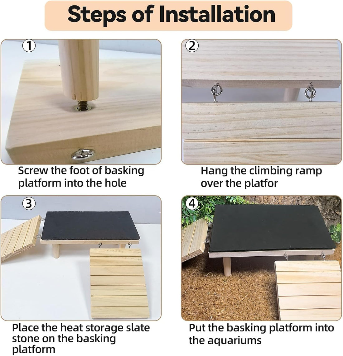 Reptile Bearded Dragon Basking Platform Rock with Climbing Ramp,L