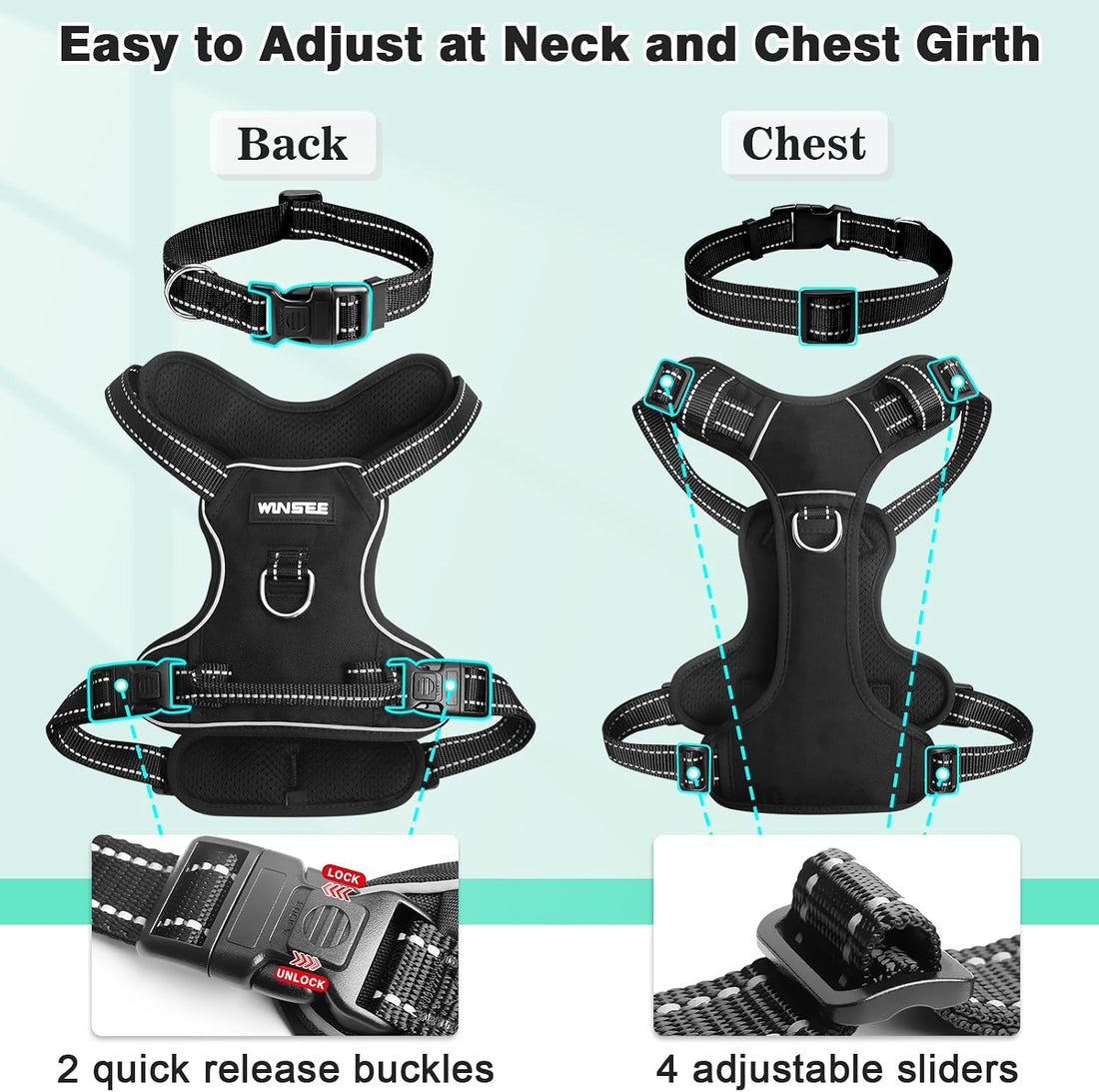 WINSEE Dog/Pet Harnesses No Pull with Dog Collar