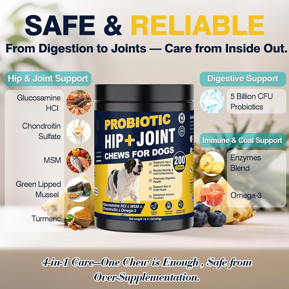 Hip and Joint Supplement for Dogs with Probiotics Glucosamine for Dog