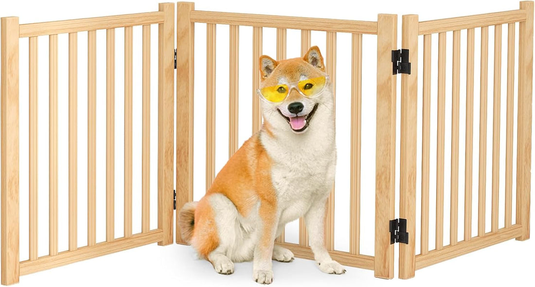 Wooden Freestanding Dog Gates Indoor- 23" Height 2 Panels