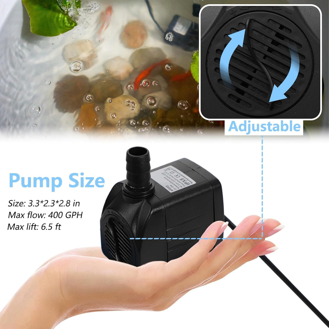 alizzy 400 GPH Fountain Pump, Durable Submersible Water Pump