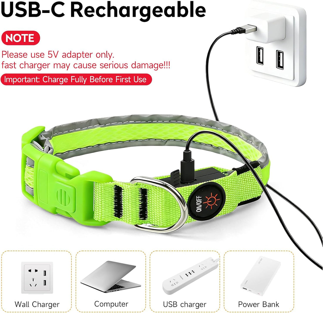 LED Dog Collar, Light Up Dog Collar,for Night Walking(Large,Green)