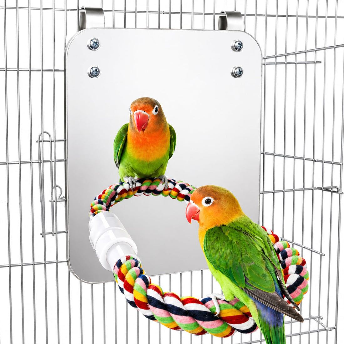 BWOGUE 7 Inch Bird Mirror with Rope Perch Cockatiel Mirror for Cage