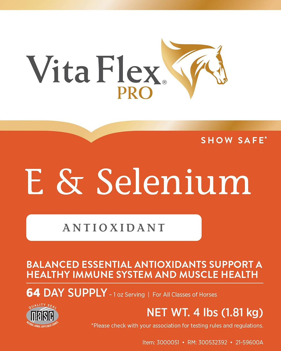 Vita Flex Pro E & Selenium Supplement for Horses, 64-Day Supply