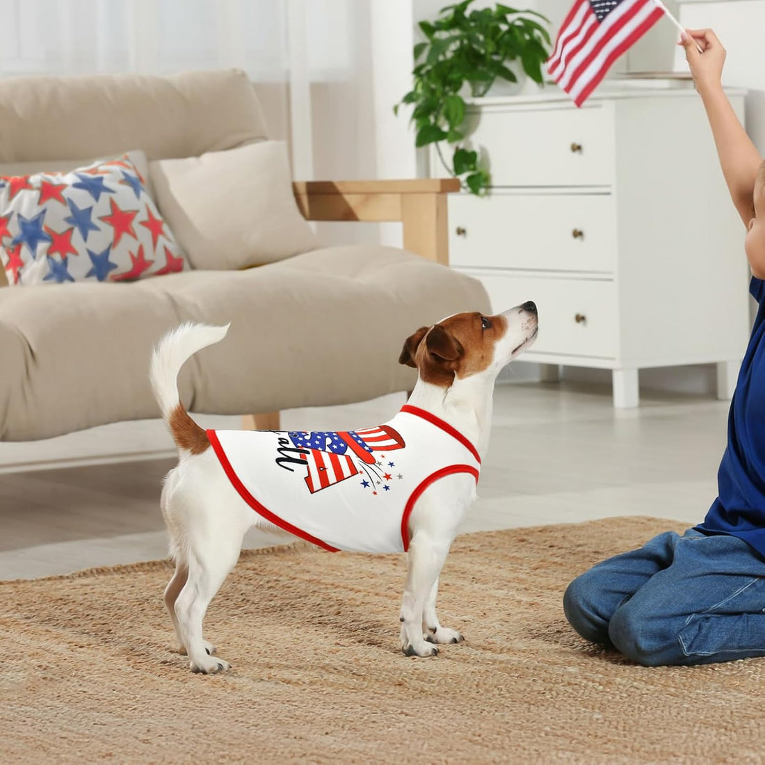 LyssKMK 4-Pack Patriotic Dog Tank Tops 4th of July Sleeveless Shirts