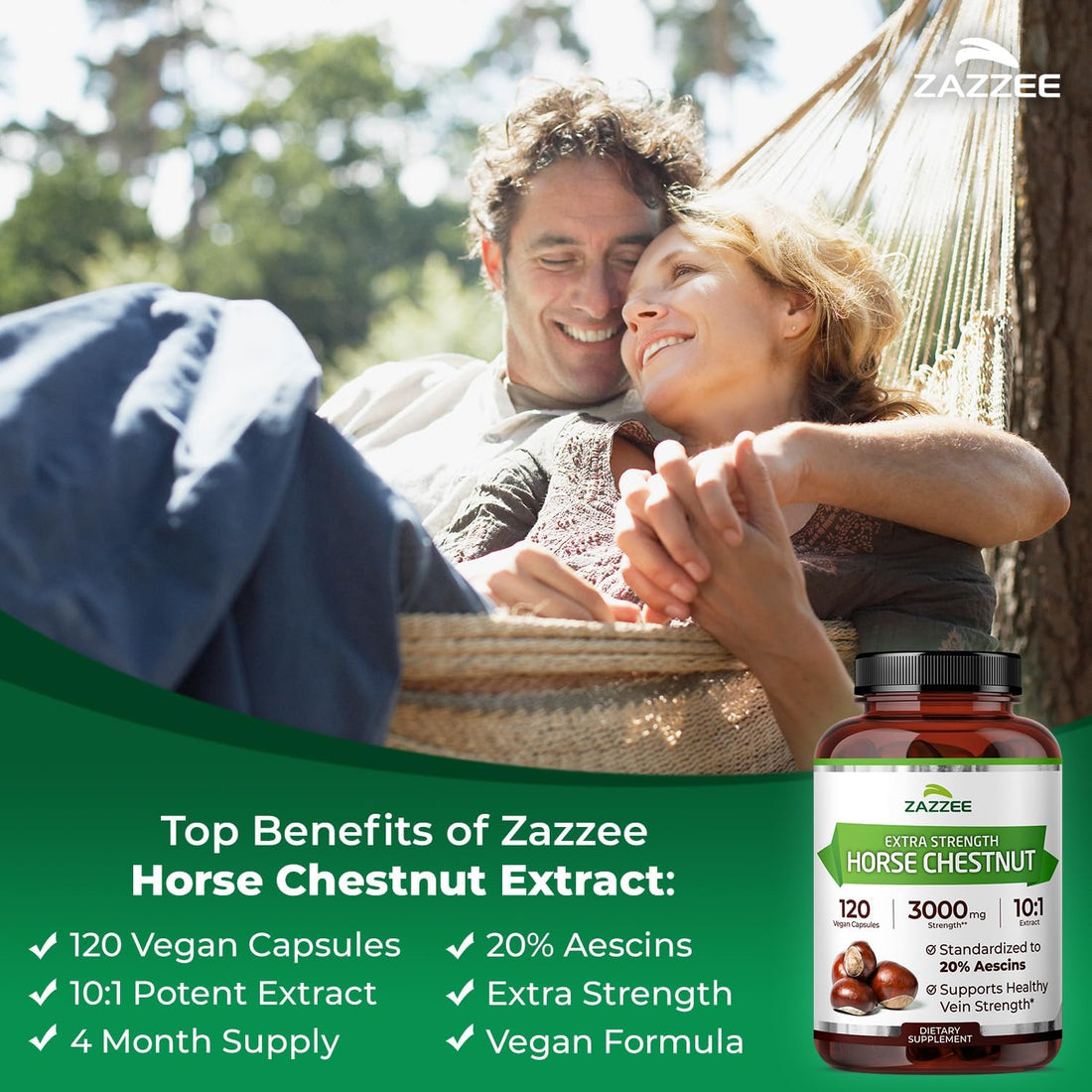 Zazzee Extra Strength Horse Chestnut 10:1 Extract, 20% Aescins, Vegan