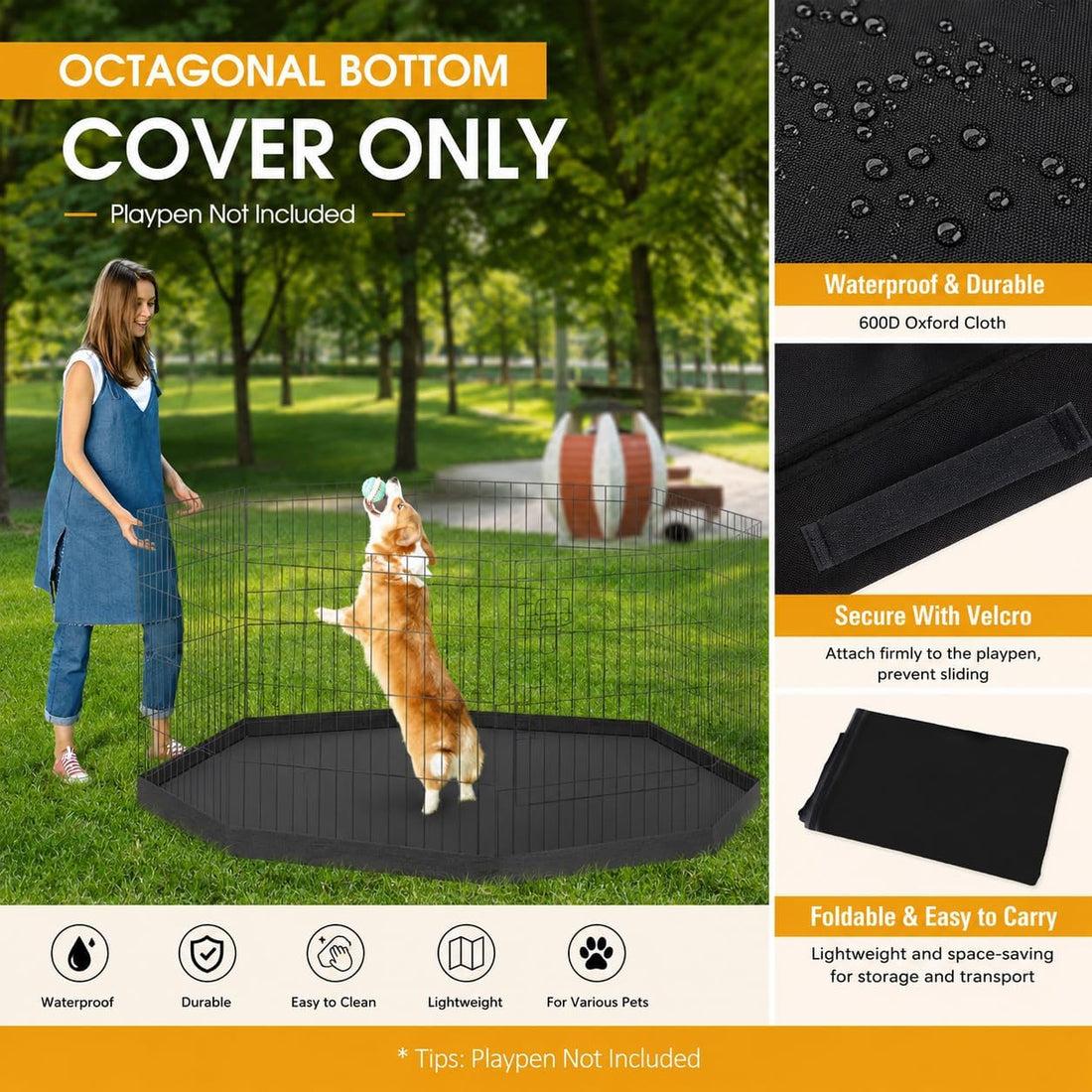 Artmalle 600D Oxford Octagonal Bottom Pad for 8-Panel 24" W Dog