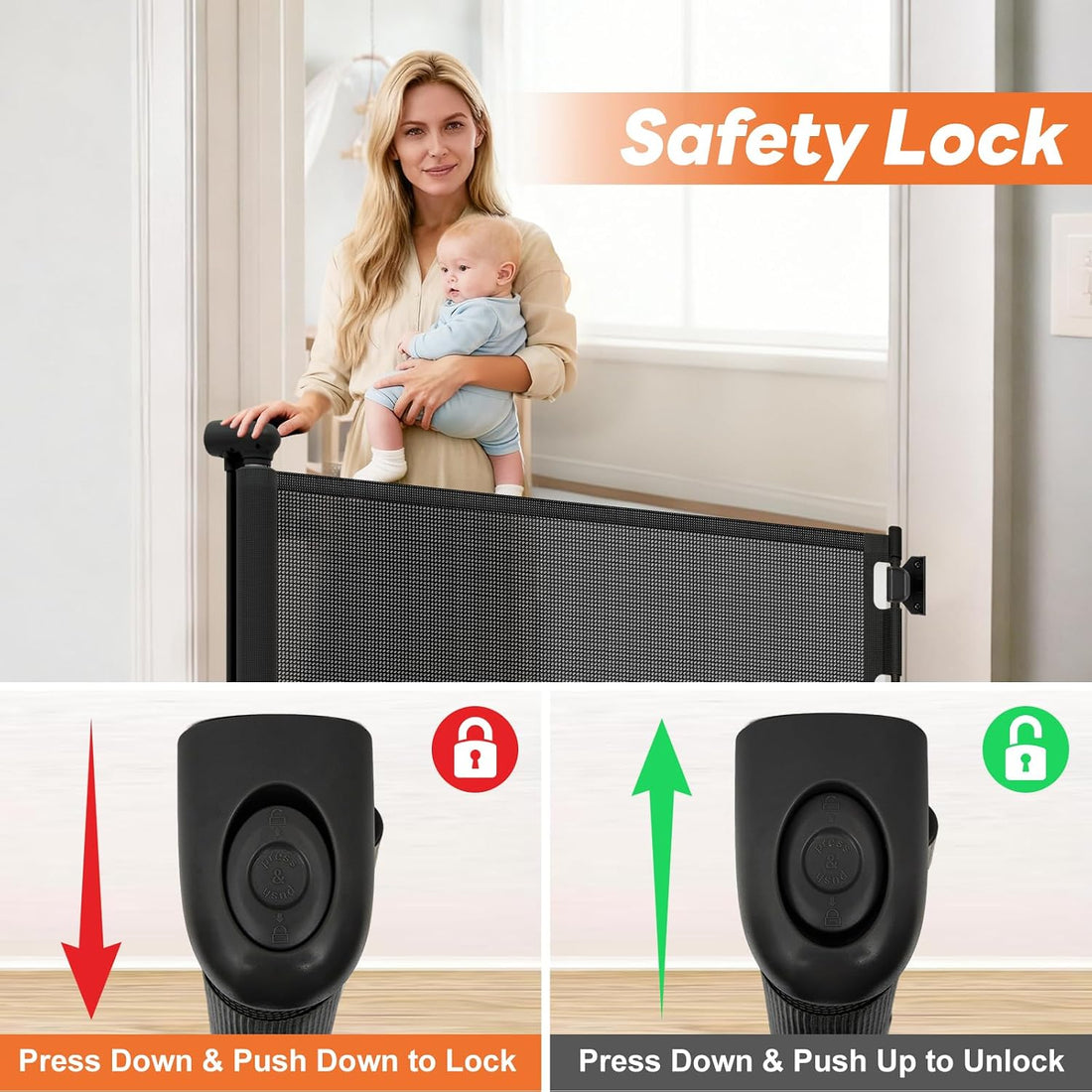 Retractable Baby Gate for Stairs and Doorways