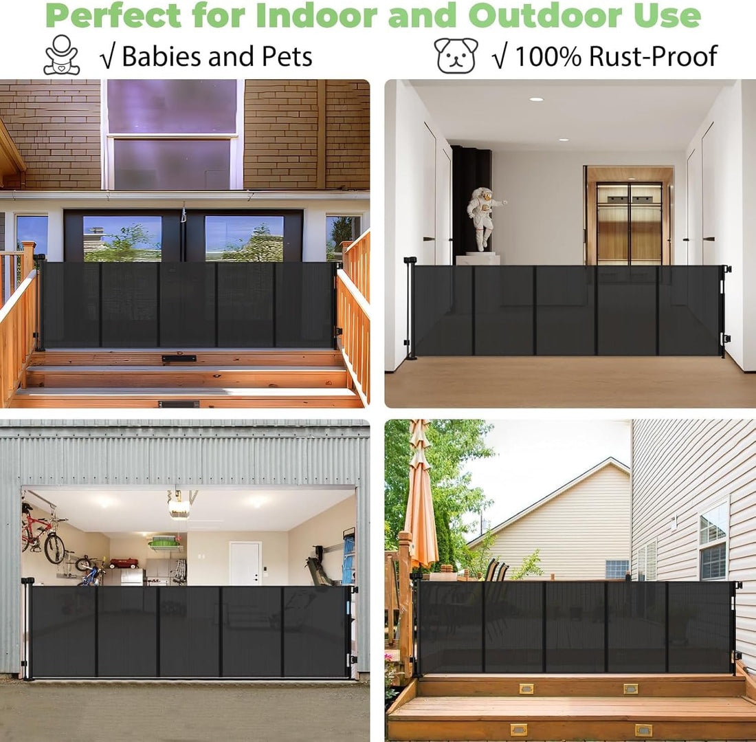 96 Inch Wide Reinforced Retractable Baby Gate with Support Rods