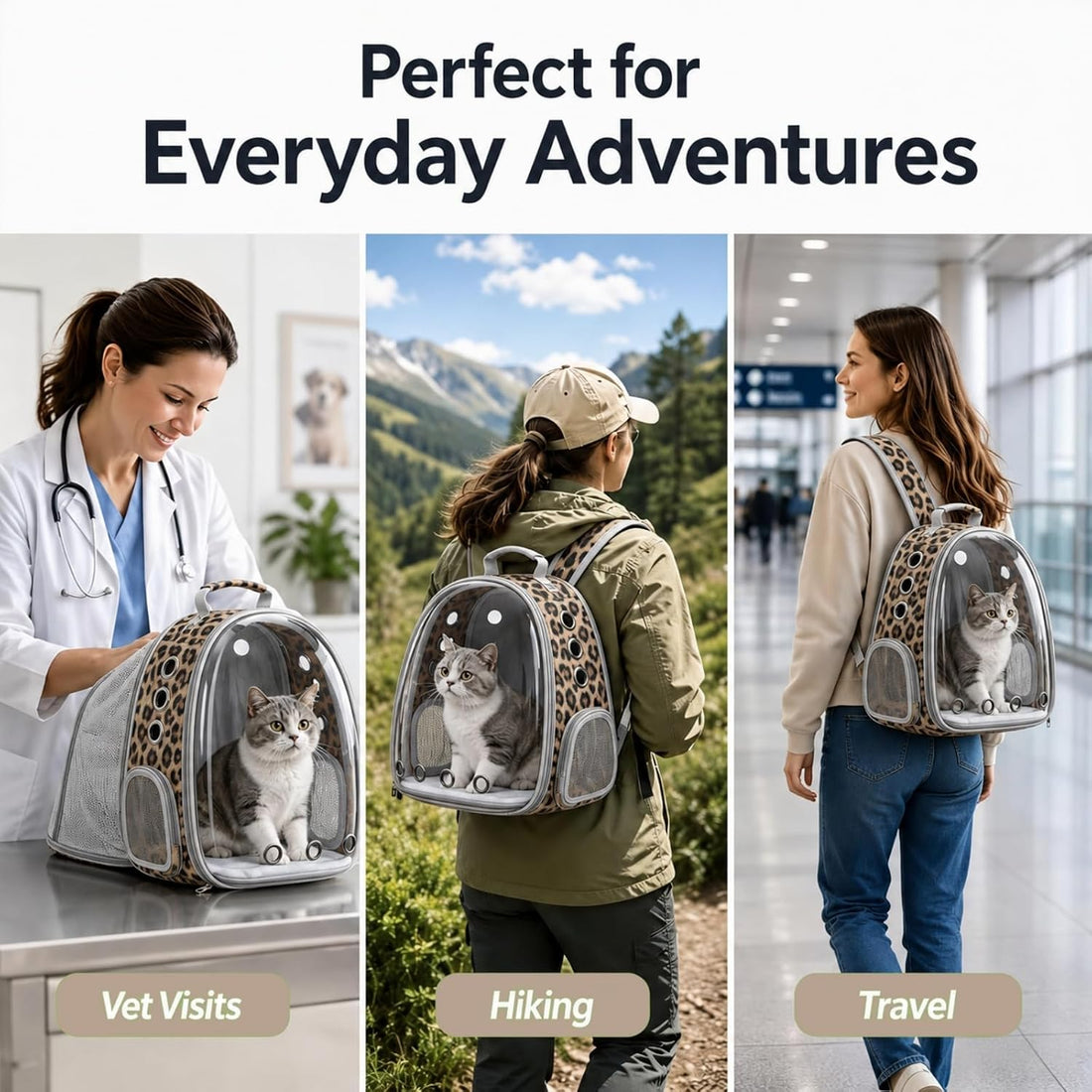 Expandable Cat Carrier Backpack with Bubble Window, Animal Print